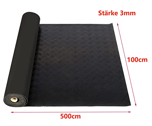 uyoyous Eisenhaltig Gummimatte 500cm x 100cm Garagenboden rutschfest Meterware 3mm Gummimatten Antirutschmatte Schutzmatte Gummi Matte für Keller, Werkstatt, Garage, Fitnessstudios, Anlage, Lager