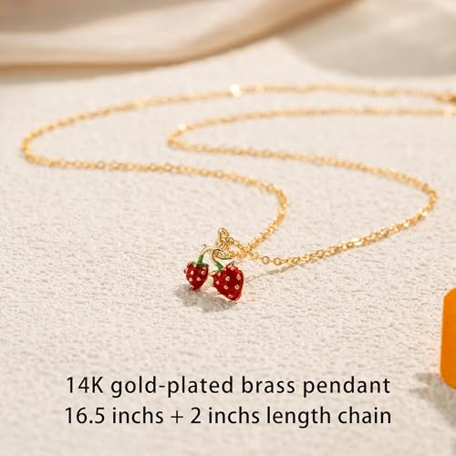 14K Gold Plated Pendant Necklace for Women, Dainty Charm Good Luck Inspirational Gifts for Her Friendship Necklace Cherry, Positive Duck, Shell Pearl Fish Beach Jewelry2