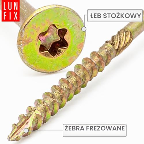 wkręty ciesielskie stożkowe 300szt. 4x50 mm gniazdo TORX20 żółty ocynk