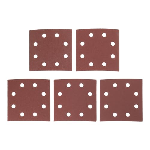 Image of VGOL 50pcs 8 Holes Pre Punched Sanding Sheets 115 x 115 mm 40 60 80 100 120 Grit for Wooden Tile and Concrete Floors Compatible with DeWalt DT3022 Red