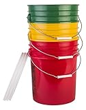 Hudson Exchange Premium 5 Gallon Bucket with White Lid, HDPE, Green/Yellow/Red, 3 Pack