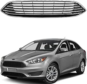 Grill Assembly Compatible With Focus 2015-2018 New Replacement Chrome Front Black Hood Bumper Upper Grill Grille