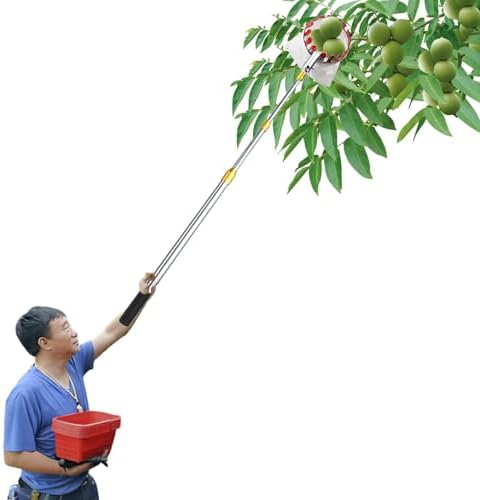 Adjustable Fruit Picker Pole 7-33FT - Telescopic Grabber Tool for Avocado, Lemon, Pear, Mango - Includes Fruit Picking Basket (7m/23ft) - Easy Reach Harvesting Tool