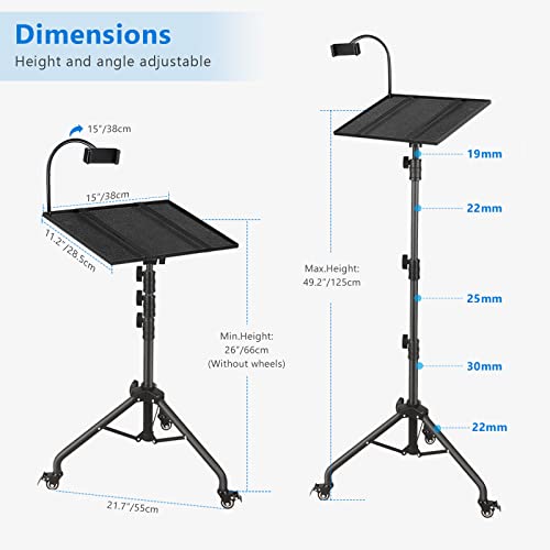 image for MSKIRA Projector Stand Tripod, Laptop Tripod on Wheels, Adjustable Hei