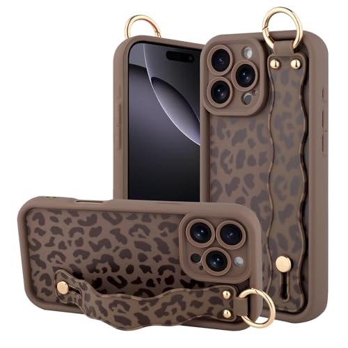 OOK for iPhone 16 Pro Max Case with Wrist Strap,Brown Leopard