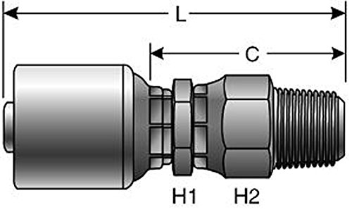 Gates 12G-8MPX MegaCrimp Couplings, Male Pipe Swivel, NPTF Without 30 Cone Seat, Zinc Plated Carbon Steel, 3.97