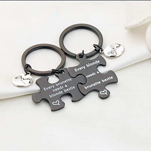 bobauna Every Blonde/Brunette Needs A Brunette/Blonde Bestie Pinky Promise Puzzle Keychain Set2