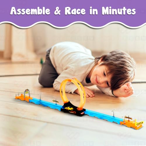 Image of Wembley 15 Piece Multiplayer Track Set Loop Diecast Car Racing Adventure Toys for Kids 3+ Years with Single Loop 360 Spin Way 1 1:64 Scale Pull Back Car