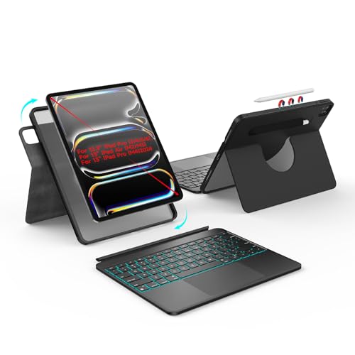 accrosoo for iPad Air 13 inch M3 / M2 and iPad Pro 13 inch M4 and iPad Pro 12.9 (6th, 5th, 4th, 3rd Gen) 360° Rotatable Detachable Full Protect Magnetic Keyboard Case with Trackpad & 7 Backlits,Black by accrosoo - Used condition - US$48.36