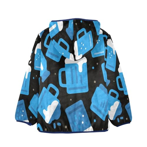Blue Mugs on Black Background Toddler Fleece Jacket Girl Boys Hooded Fleece Jacket Coat Warm Outwear Zip-up 3-10T2