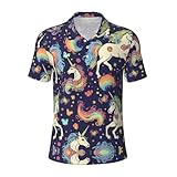 Polo à manches courtes pour homme Motif licorne Pegasus Papillon arc en ciel, Noir , L