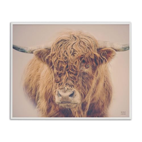 Winter Fog Brown Cow Farmhouse, 11 x 14 Inch Framed Giclée Print