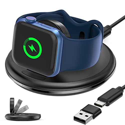 Charger Dock Compatible with Apple Watch, Foldable Magnetic Wireless Charging Station Stand with USB C Cable Accessories Compatible for iWatch Series Ultra/8/7/6/5/3/2/SE, Black