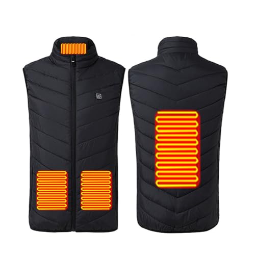 HGTRH Gilet Riscaldante per Uomo Donna, Gilet Termico Elettrico con 3 Livelli Temp & Controllo a Un Pulsante, Lavabile, Riscaldamento Carbonio per Esterno, Inverno 4 Zone Black 6XL