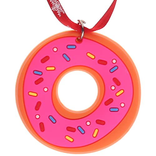 Pink Iced Doughnut Donut Hanging Christmas Tree Decoration Silicone Ornament Novelty Bauble - Stocking Filler - Secret Santa - Colourful Multicoloured - Small Gift - Funny