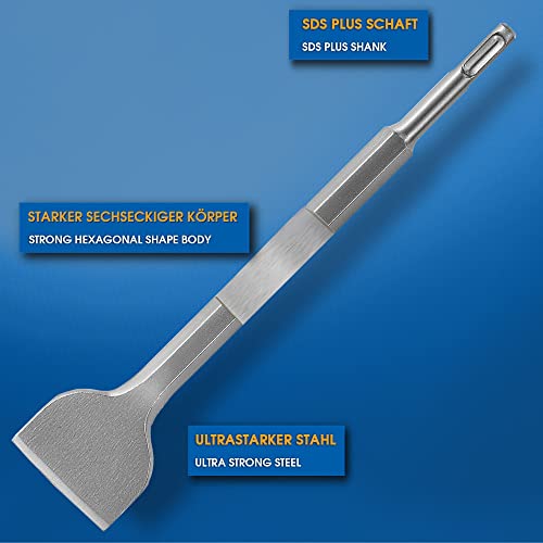 S&R Meister Dłuto SDS Plus Set 4 szt. - do płytek, betonu, kamienia, muru, tynku itp. - 1 dłuto spiczaste, 1 dłuto płaskie, 2 dłuta do płytek - kątowe i proste