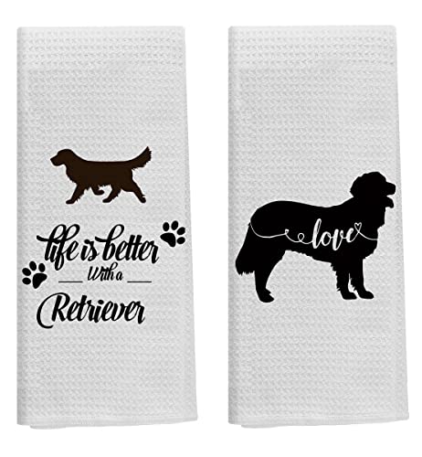 Life Is Better With A Retriever Kitchen Towels Bath Towels,16 X 24 Inch Set Of 2 Soft And Absorbent Funny Dog Hand Towels Tea Towels Dish Towels Sets,Dog Lovers Dog Mom Girls Women Gifts #TOP24