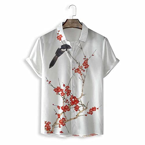 Chemise tropicale de fête pour hommes avec finitions soignées et motif oiseau