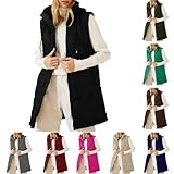 Blczomt long quilted vests for women 2025 Long Puffer Vest Women Quilted Sleeveless Winter Warm Jacket Lightweight Puffy Coat Trendy Zip up Outerwear with Hood Black L