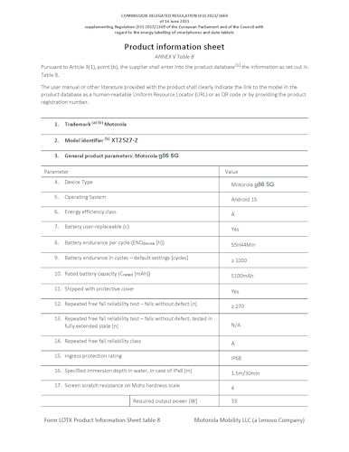 Moto g 86 8 Smartphone debloqué écran 6 67" Appareil Photo 50 MP Batterie 5200 mAh CosmicSky Coque de Protection et câble USB C Inclus - vue 10