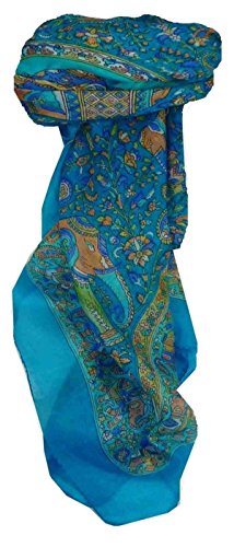 Pashmina & Silk Tradizionale Sciarpa Quadrata di Seta Kuhu Light Blue