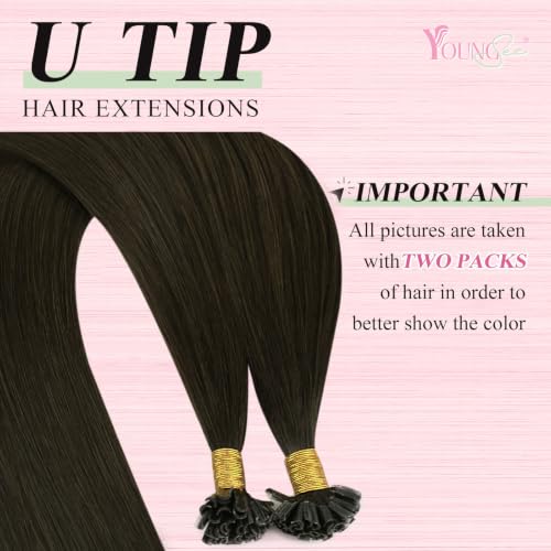 Image of YoungSee U Tip Hair Extensions Human Hair Ash Brown Utip Hair Extensions Human Hair Cool Brown Keratin Hair Extension 18 Inch Fusion Remy Hair 50g 50 Strands for Wedding