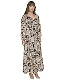 CB: 137 cm Tommy Hilfiger Damen Balloon Sleeve Tie Cuff Surplice Neck Maxi Dress Kleid, Schwarz/Sand, 40