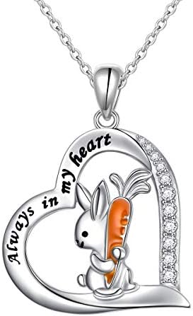 Bunny/Paw Print/Elephant/Turtle/Frog Necklace Animal Necklaces Jewelry for Women Teen Girls, 925 Sterling Silver Heart Pendant for Christmas Birthday Gifts