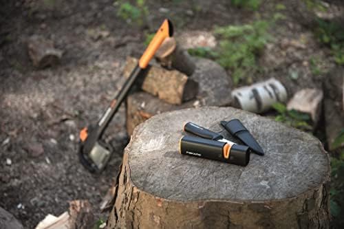 Fiskars, Siekiera uniwersalna: Osłona ostrza i zabezpieczenie transportowe w zestawie, Długość: 35,5 cm, X7-XS, 640 g; Ostrzałka do siekier i noży, Xsharp; Nóż uniwersalny: z pokrowcem, K40,