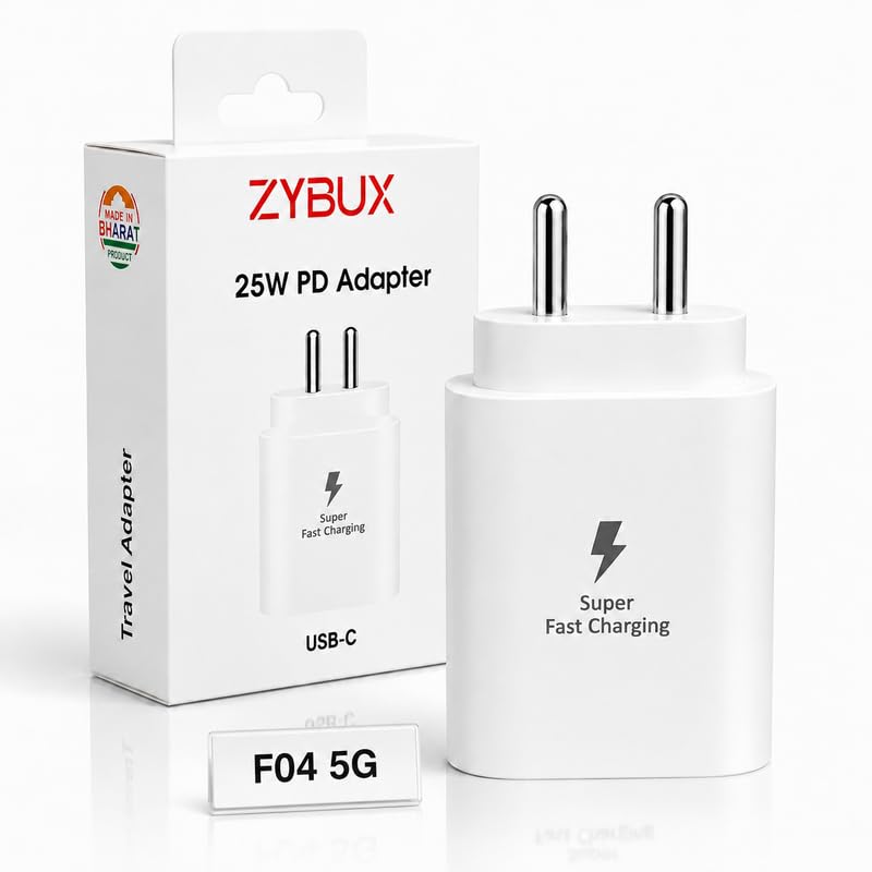 Image of 25W PD Type C Super-Fast Charger Adapter Compatible with Samsung Galaxy F04|A27|A34|A35|A36|A37|M34|M35|M36|M37|M47|F05|F06|F07|F70e | 25 Watt Quick Charging Adaptor, White