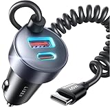 LISEN 3in1 車 充電器 シガーソケット usb 75W+45W Cケーブル【90W急速充電・業界最小3in1】しがーソケットusb 1.5m巻き取りケーブルで後部座席も充電 すっきり整理 PD3.1/QC3.0/PPS対応 車12V/24V対応 ハイエース・トラック iPhone17 16 15・Switch 2・iPad・USB-C端末全対応 カー用品 車内 アクセサリー 便利グッズ
