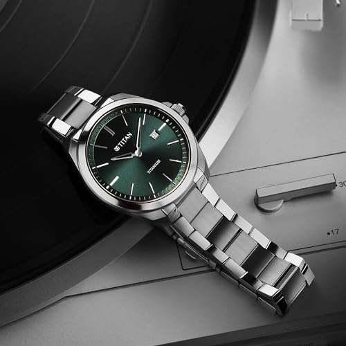 Titan Titanium Quartz Analog Green Dial Titanium Strap Watch for Men-90177TM02 - Image 6