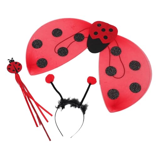 Ciieeo Conjunto de Disfraz de Mariquita Infantil Alas Rojas, Diadema Antenas y Varita de Hada, Adecuado para Carnaval y Fiestas de Disfraces Estilo Aleatorio