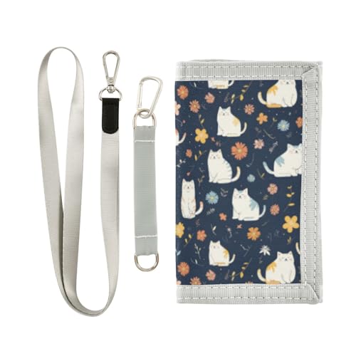 Wusikd Cat Flower Kids Wallet for Boys Girls Cartoon Toddler Trifold Wallet Novelty Wallet for Teens Women Men