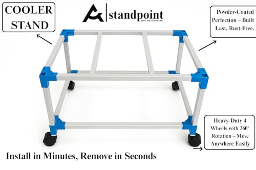 Image of STANDPOINT Heavy-Duty Air Cooler Trolley Stand with 360 Movable Wheels | Metal Cooler Stand for Home & Outdoor | Rust-Resistant Powder Coated | Up to 100L Weight Capacity | Easy Mobility Cooler Base