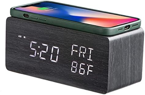 HZDHCLH Bedside Wireless Charging Alarm Clock Dimmable LED Display,Snooze Digital Clock with Temperature Display,USB Charging,Compatible with iPhone, Samsung, Android (black)