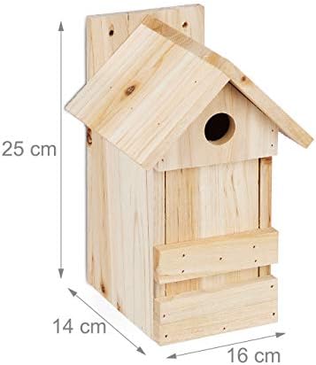 Relaxdays Nesting Box, Hanging Birdhouse, Untreated Wood, Opening Ø 2,8 cm, 25 x 16 x 14 cm, Natural