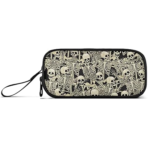 Fisyme Gothic Skull Skeletons Pencil Case Large Capacity Pen Box Makeup Pouch Holder Organizer Stationery Bag for School Office College Traval Adults Cover
