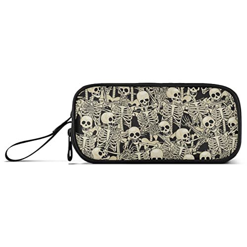 Fisyme Gothic Skull Skeletons Pencil Case Large Capacity Pen Box Makeup Pouch Holder Organizer Stationery Bag for School Office College Traval Adults