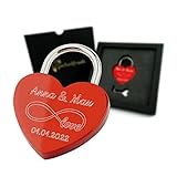 Geschenkfreude Liebesschloss mit Gravur - witterungsbeständig - personalisierte Valentinstags Geschenke für Sie und Ihn - Geschenk für Paare - Liebesgeschenke - Schloss mit Gravur rot