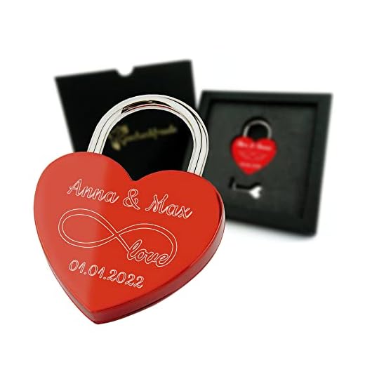 Geschenkfreude Liebesschloss mit Gravur - witterungsbeständig - personalisierte Valentinstags Geschenke für Sie und Ihn - Geschenk für Paare - Liebesgeschenke - Schloss mit Gravur rot