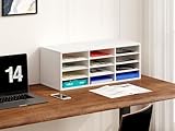EasyPAG Wood Desktop 4 Tier 12 Compartments A4 Filing Tray Office Desk Tidy Mail Sorter File Holder Paper Organiser Magazine Storage Rack,White - Image 6