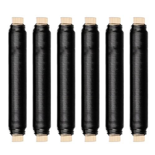 6 rollos de alambre para flores negro, 0,7 mm x 35 m, alambre enrollado en bobinas de madera, alambre para manualidades, alambre negro para fijación de coronas de flores y plantas, manualidades