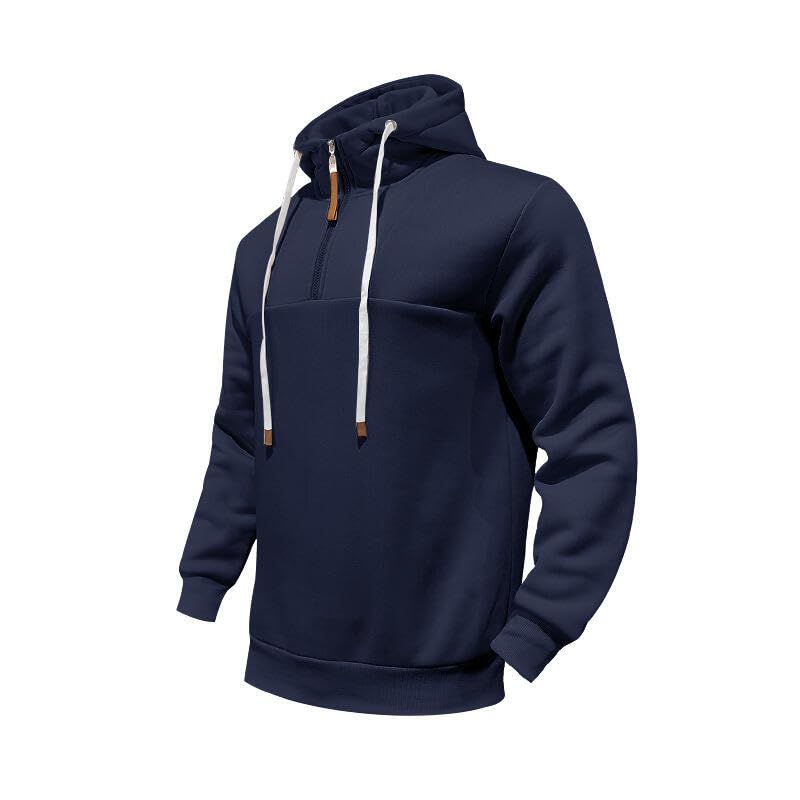 Men's Casual Hooded Sweatshirt Autumn/Winter Solid 1/4 Zip Fashion Sweatshirt for Vacation and Everyday Wear4