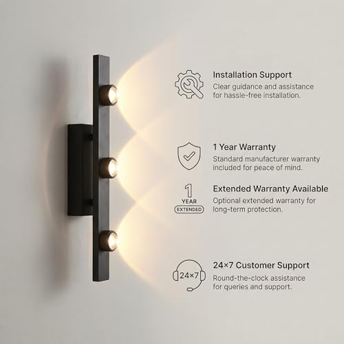 Image of Modern Mirror Light with 3 LED Heads | 3 Color LED Wall Light for Bathroom & Living Room | Metal Wall Mount Vanity Light Fixture for Home Decoration | Indoor Use Only