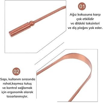 OLLEVRA Bakır Oil Pulling Yağ Çekme Dil Plak Temizleme Aleti Dil Fırçası Sıyırıcı Dil Kaşığı
