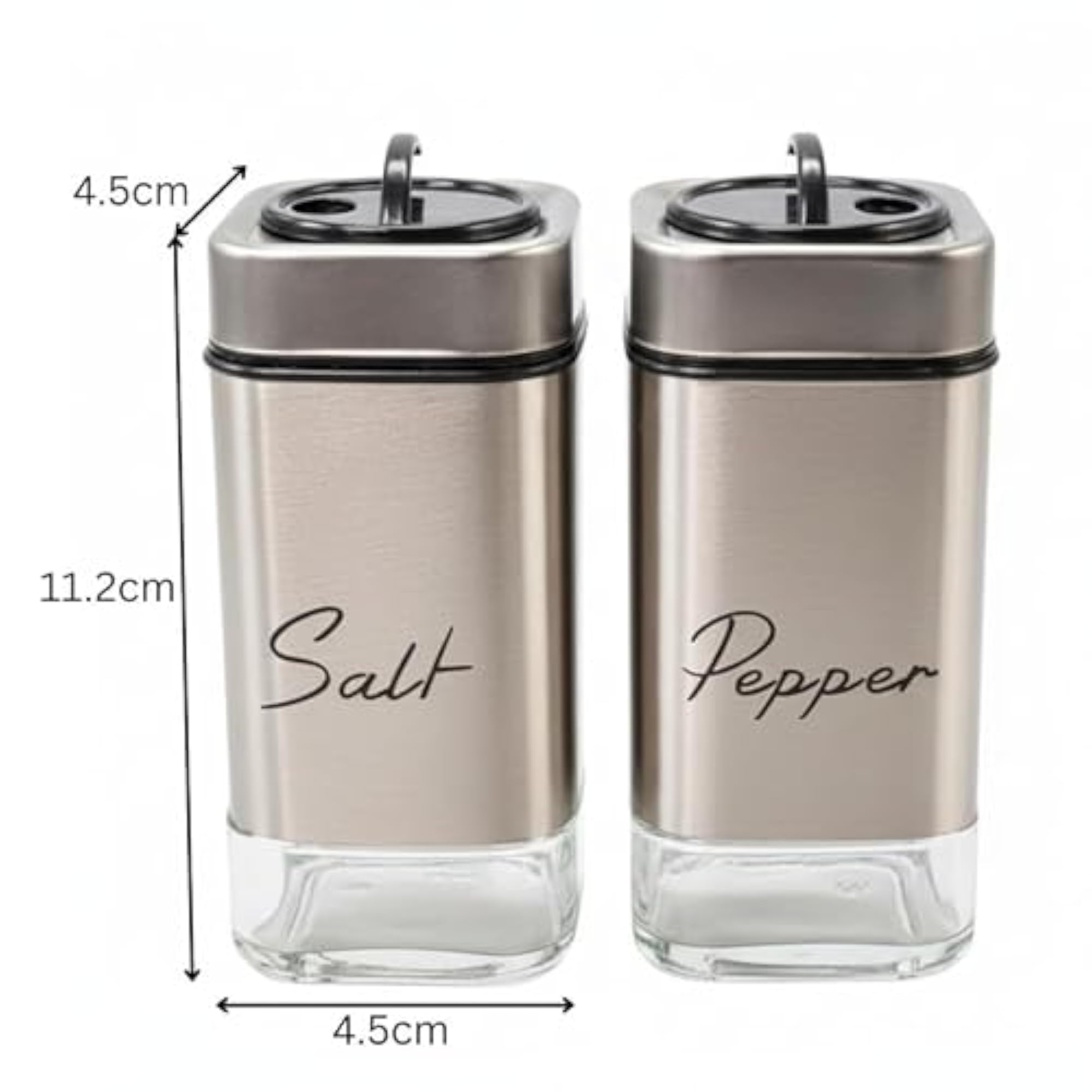 Stainless Steel and Glass Salt & Pepper Set for Dining