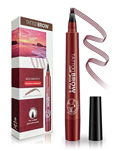 A-minusone 4 Point Eyebrow Pencil Red Brown Waterproof Tint Microblading Pen Makeup Creates Natural Looking Brows and Stays on 24H