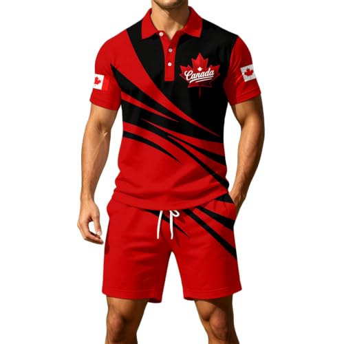 Ensemble polo zip homme imprimé érable pour l'été en coupe régulière