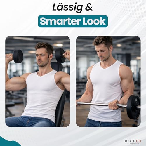 UNDEREA Unterhemd Herren Tank Top – 3X Weiß – 100% Baumwolle – Muskelshirt – Ansicht 7